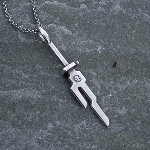 Heaven Spear Pendant, Silver Cursed Inverted Blade Jewelry, Kais Anime Necklace