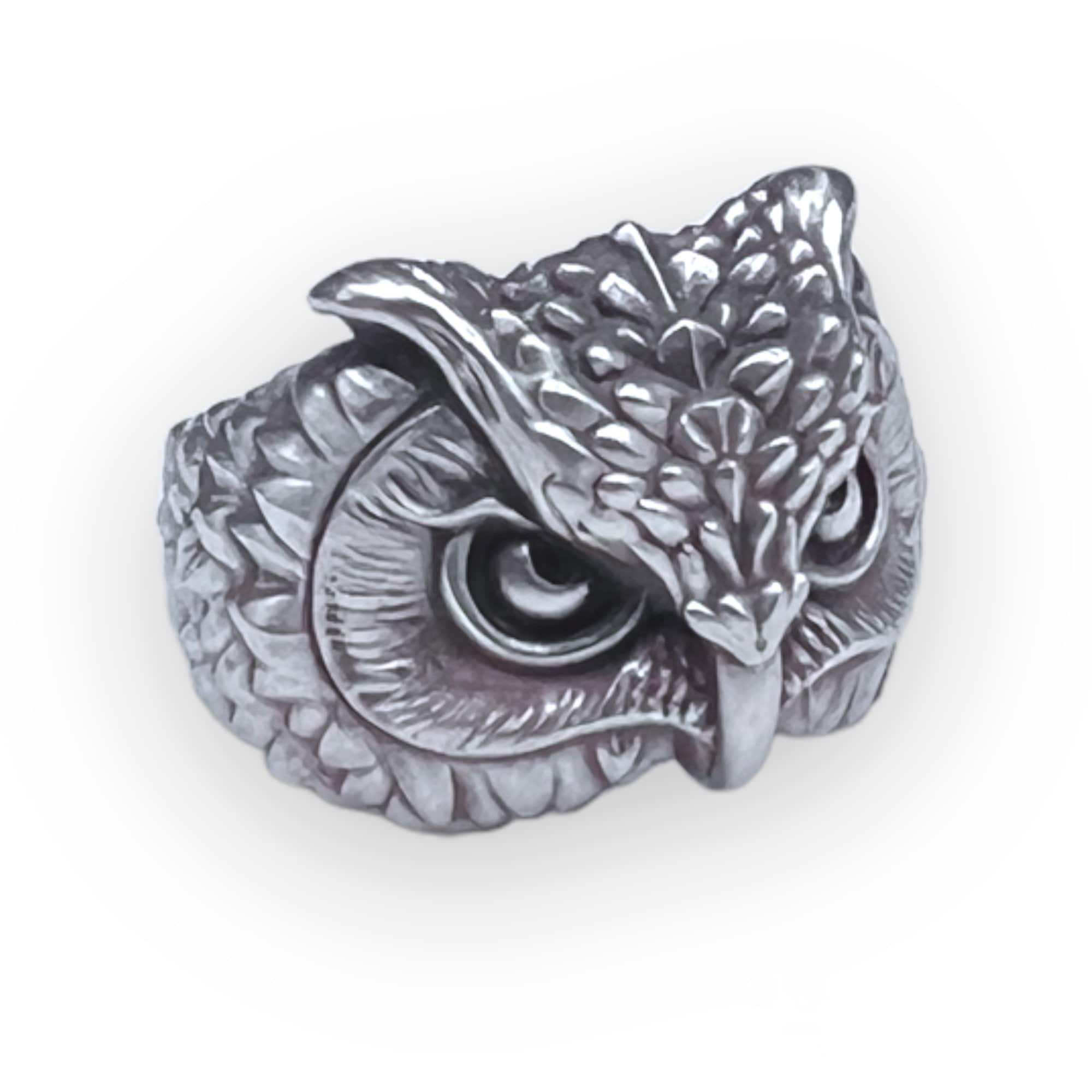 Owl Sterling Silver Ring, Curiosity and Wizardry Inspired Jewelry, Realistic Owl Statement Design
