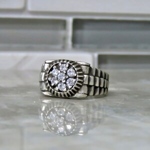 Watch-Styled Round Ring, Sterling Silver with AAA Zircon Facets (Size 10)