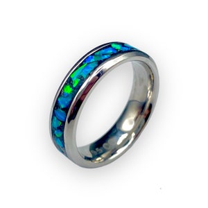 Cobalt Ring Band with Blue and Green Opal Inlay, Minimalist Gemstone Jewelry