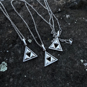 Tri Force Legend Pendant in Sterling Silver or 14k Gold, Fan Art Power Wisdom Courage Necklace