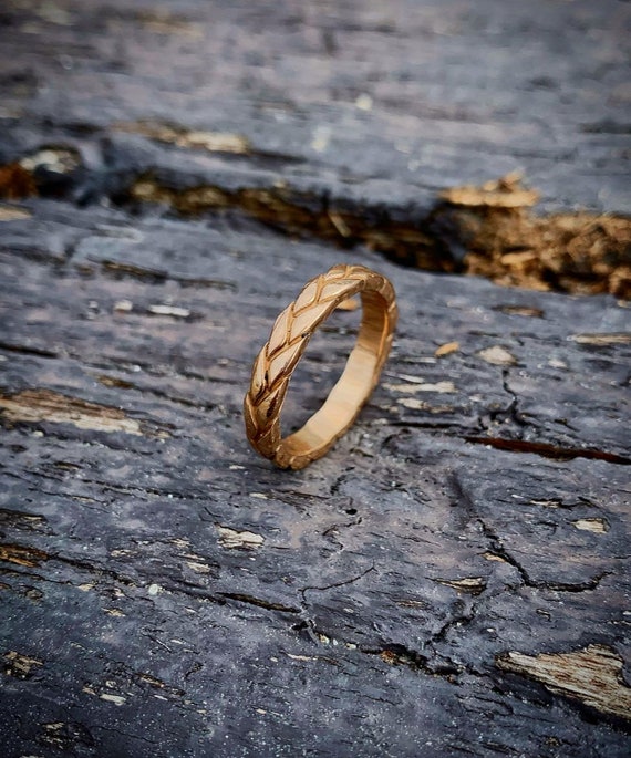 Wheat Leaf Classic Jewelry Ring Band 14k Yellow Textured Gold Etsy