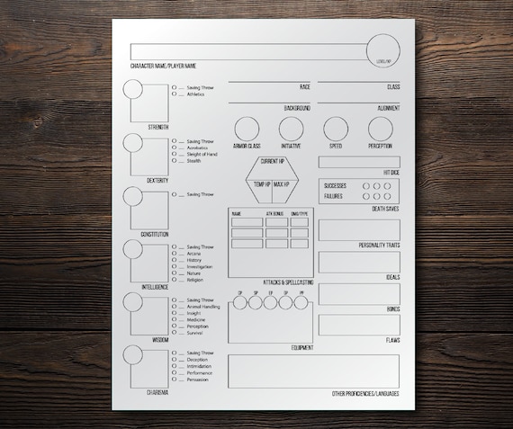 dnd 5e character sheet dd dungeons and dragons digital etsy