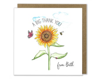 Personalised Thank You Card, A Big Thank you, Sunflower Greeting Card