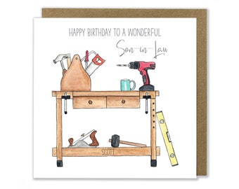 Personalised Woodwork Birthday Card, DIY Birthday Card, Workshop Greeting Card