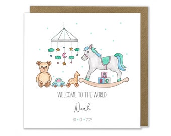 Personalised New Baby Card, Welcome to the World, Baby Nursery, New Baby Greeting Card