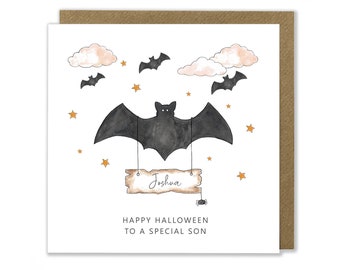 Personalised Halloween Bat Card, Happy Halloween Card, Kid's Halloween Card