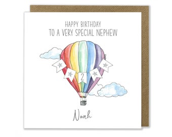 Personalised Hot Air Balloon Birthday Card, Hot Air Balloon Card, Happy Birthday Card, Kid's Birthday Card