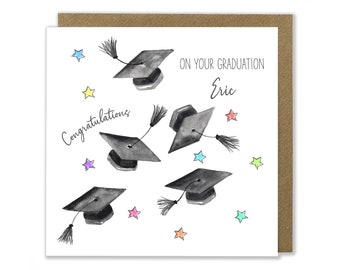 Personalised Graduation Card, Mortar Board Card, Congratulations Card, University, Success, Passing Exams Greeting Card