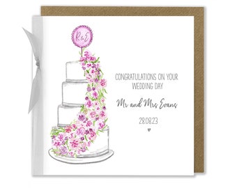 Personalised Wedding Card, Wedding Cake Card, Congratulations On Your Wedding Day