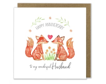 Fox Couple Anniversary Greeting Card, Happy Anniversary Card, Anniversary Greeting Card