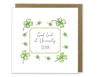 Personalised University Greeting Card, Good Luck at University Card, Starting University Card, Good Luck Clover