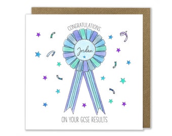 Personalised Exam Results Congratulations Card, Rosette, Congratulations Card, SAT, GCSEs, A-Levels, Exams Greeting Card