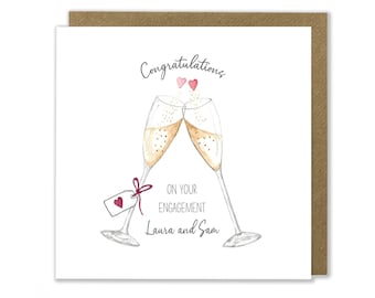 Personalised Engagement Card, Congratulations On Your Engagement, Cheers, Wine Glass Greeting Card