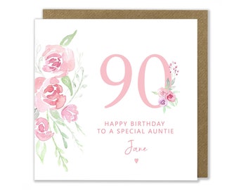 Personalised 90th Birthday Card, Age 90, Female Birthday Card, Friend, Grandma, Auntie, Sister, Sister-in-Law, Watercolour Handmade Card