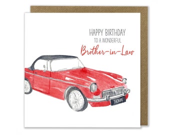 Personalised Classic Car Birthday Greeting Card, Classic MG MGB Greeting Card, Male Greeting Card