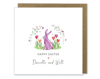 Personalised Easter Card, Happy Easter Card, Easter Bunny Card, Watercolour Handmade Greeting Card