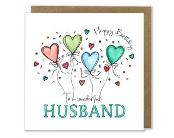 Husband Birthday Card, Heart Balloon Birthday Card, Happy Birthday Greeting Card