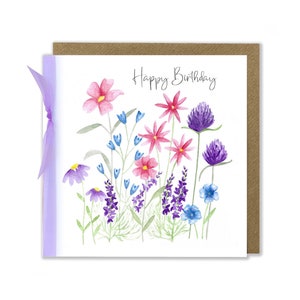 Wild Flower Birthday Card, Happy Birthday, Watercolour Greeting Card