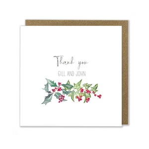 Carte de remerciement personnalisée pour Noël, Holly and Ivy, voeux de Noël, merci