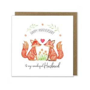 Fox Couple Anniversary Greeting Card, Happy Anniversary Card, Anniversary Greeting Card