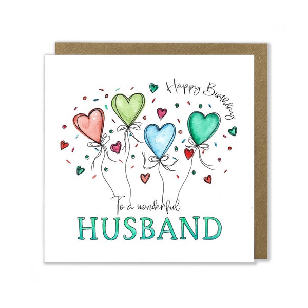 Husband Birthday Card, Heart Balloon Birthday Card, Happy Birthday Greeting Card