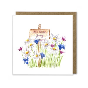 Personalised Wild Flower Birthday Card, Happy Birthday Card, Gardening Greeting Card