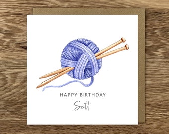 Personalised Knitting Birthday Card, Male Knitting Card, Male Knitter, Hobby Birthday Card