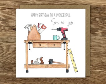 Personalised Woodwork Birthday Card, DIY Birthday Card, Workshop Greeting Card