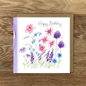 Wild Flower Birthday Card, Happy Birthday, Watercolour Greeting Card