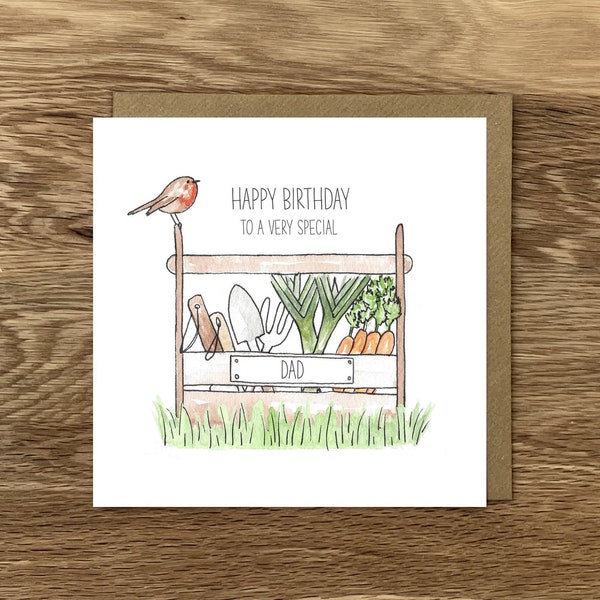 Gardening Birthday Card, Gardening Tool and Vegetable Card, Gardener Greeting Card