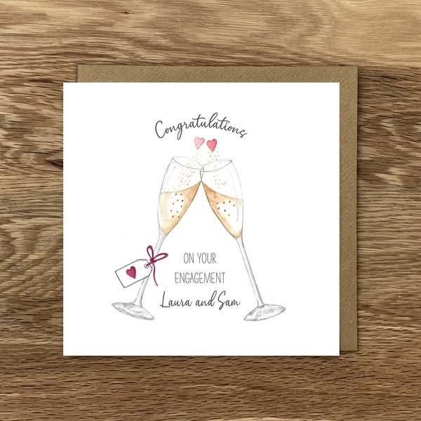 Personalised Engagement Card, Congratulations On Your Engagement, Cheers, Wine Glass Greeting Card