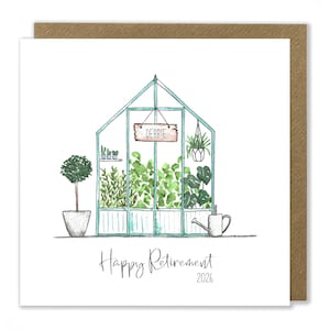 Personalised Retirement Greenhouse Card, Gardening Card, Happy Retirement, Watercolour Handmade Greeting Card image 2