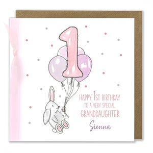 Carte personnalisée 1er anniversaire de fille, carte de joyeux 1er anniversaire, carte de lapin, une carte