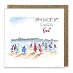 Carte de voile fête des pères, fête des pères, bateaux, soleil, plage, mer, carte de fête des pères, joyeuse fête des pères
