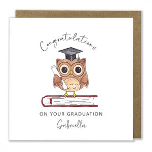 Carte de remise des diplômes personnalisée, Hibou de remise des diplômes, Carte de félicitations, Carte d'université, Carte de voeux Réussite, Examens de réussite, Carte aquarelle