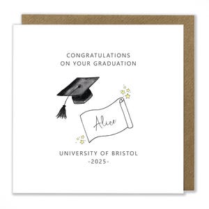 Carte de remise des diplômes personnalisée, carte de mortier et carte de parchemin, carte de félicitations, carte d'université, carte de voeux de réussite, d'examens