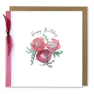 Carte d'anniversaire florale pivoine, carte de joyeux anniversaire, carte d'anniversaire femme