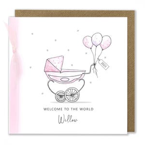 Nouvelle carte personnalisée de bébé, carte de félicitations, carte de bébé fille