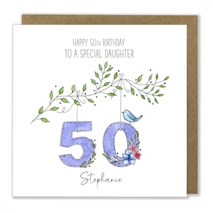 Personalised 50th Birthday Card, Age 50, Female Birthday Card, Wife, Daughter, Auntie, Mum
