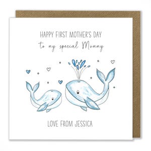 Première carte personnalisée de fête des mères pour maman, carte baleine, carte dimanche des mères, bonne fête des mères, carte aquarelle, fête des mères