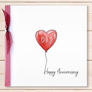 Personalised Anniversary Greeting Card, Watercolour Heart Balloon, Initials Card
