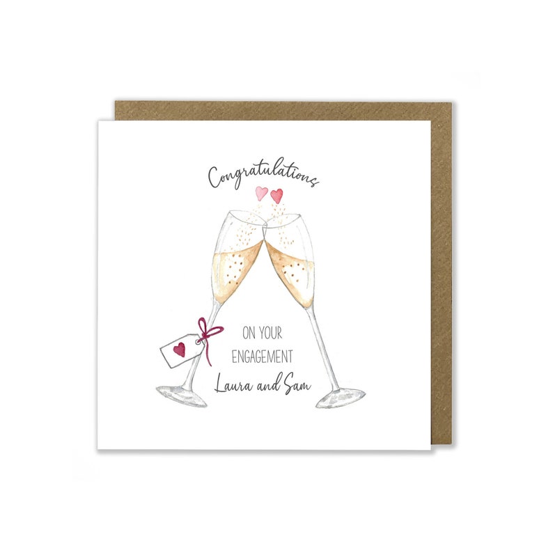 Personalised Engagement Card, Congratulations On Your Engagement, Cheers, Wine Glass Greeting Card image 1