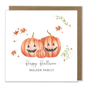 Carte de voeux d'Halloween personnalisée, Citrouilles, Carte de joyeux Halloween, Automne, Feuilles, Automne, Carte de voeux