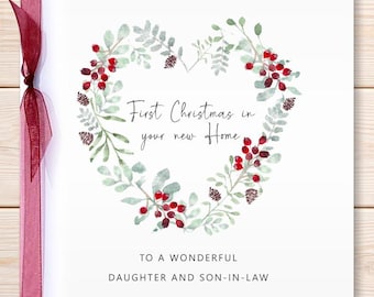 Personalised New Home First Christmas Card, Festive Greeting Wreath