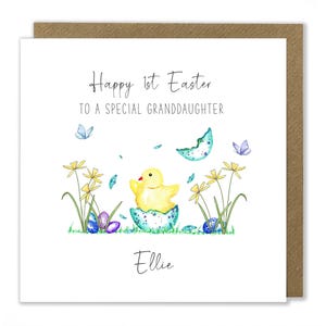 1ère carte de Pâques personnalisée, carte de poussin de Pâques, carte d'oeuf de Pâques, carte de voeux de Joyeuses Pâques, carte de voeux aquarelle faite main