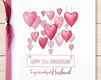 Personalised Anniversary Greeting Card, Heart Card, Husband, Wife