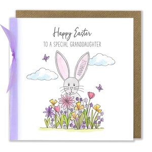 Carte personnalisée de lapin de Pâques, carte de Joyeuses Pâques, carte de Pâques pour enfants, carte de voeux aquarelle faite main