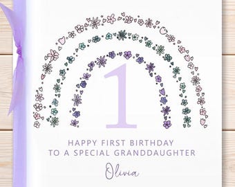 Personalised 1st Rainbow Birthday Card, First Birthday Greeting Card, Girl Birthday