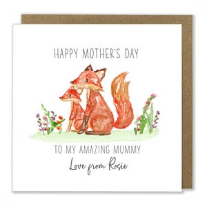 Carte personnalisée de fête des mères pour maman, renards, maman et enfant, dimanche des mères, carte de voeux aquarelle faite main, fête des mères